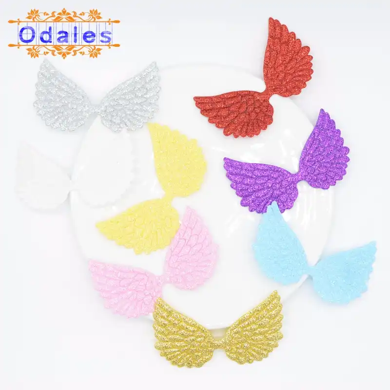 20pcs Mixed Glitter Angel Wing Appliques Single Side Glitter Fabric DIY Patches
