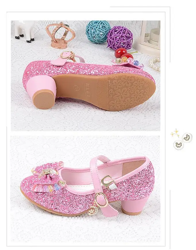 Детская обувь с блестками; Enfants; коллекция года; детская Свадебная обувь принцессы на высоком каблуке для маленьких девочек; Праздничная обувь для девочек; цвет розовый, синий, золотистый