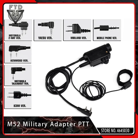 Fone de Ouvido Kenwood para Airsoft Opsmen Earmor Adaptador Militar Ptt Airsoft Tático Msa Sordin – 3 m Peltor M52