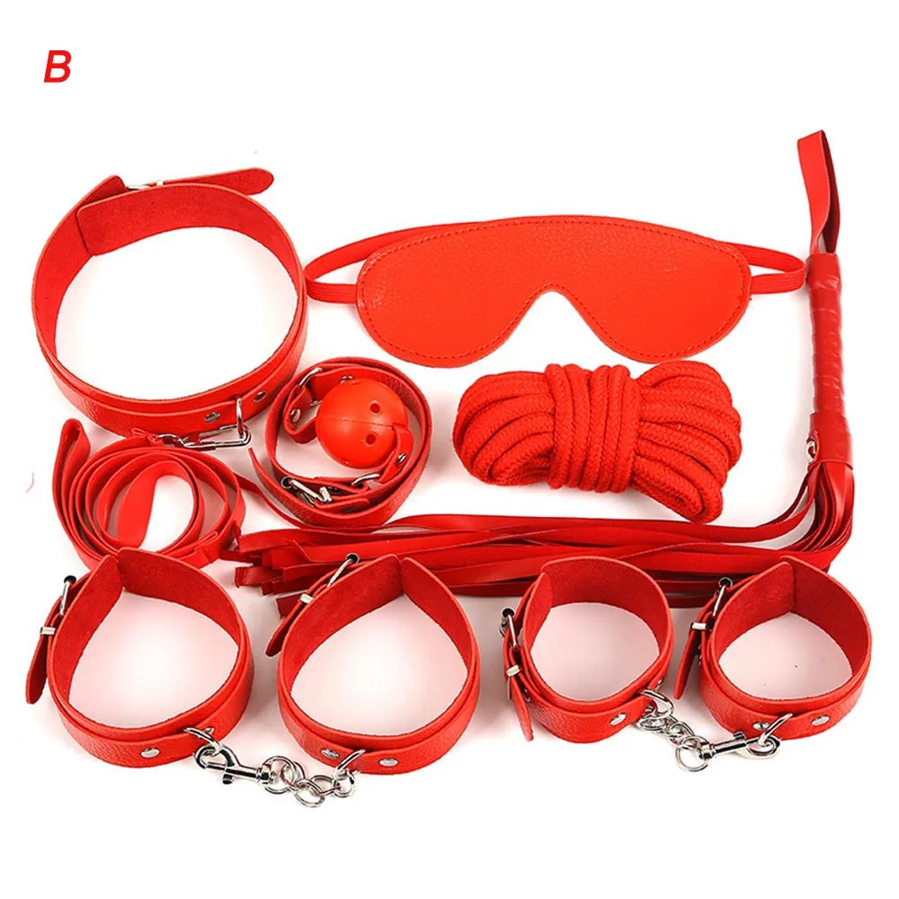Новая мода 7 шт SM бондаж набор Взрослый комплект наручники мяч ошейник и хлыст Фетиш стимулирует наборы туалетных принадлежностей инструмент#40 - Цвет: b
