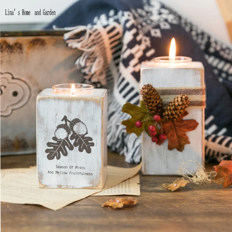handmade shabby chic solid candle holder wood white (2)