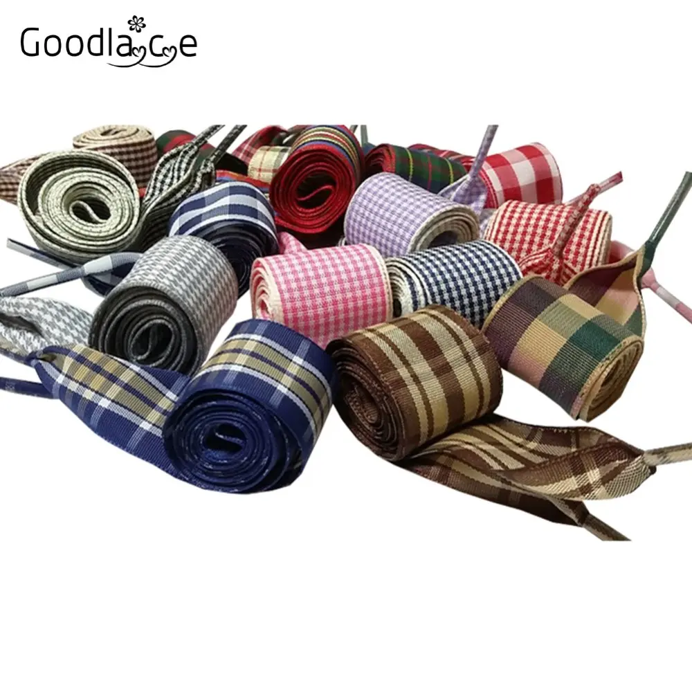 

Wholesale 50 pairs of 120cm/47" Flat Fashion Checkered Ribbon Shoelaces British Style Plaid Shoe Laces