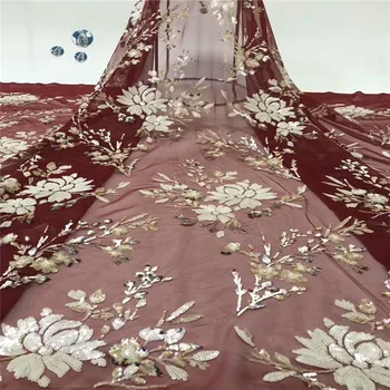 

French Nigerian sequins net lace,2019 Latest African tulle mesh Sequence lace fabric high quality for wedding dress 5yards/lot