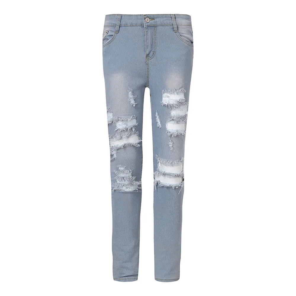 Новые 2019 джинсы Высокая талия джинсы стретч покроя карандаш брюки отверстие для Для женщин джинсовые узкие джинсы хлопок Большие размеры