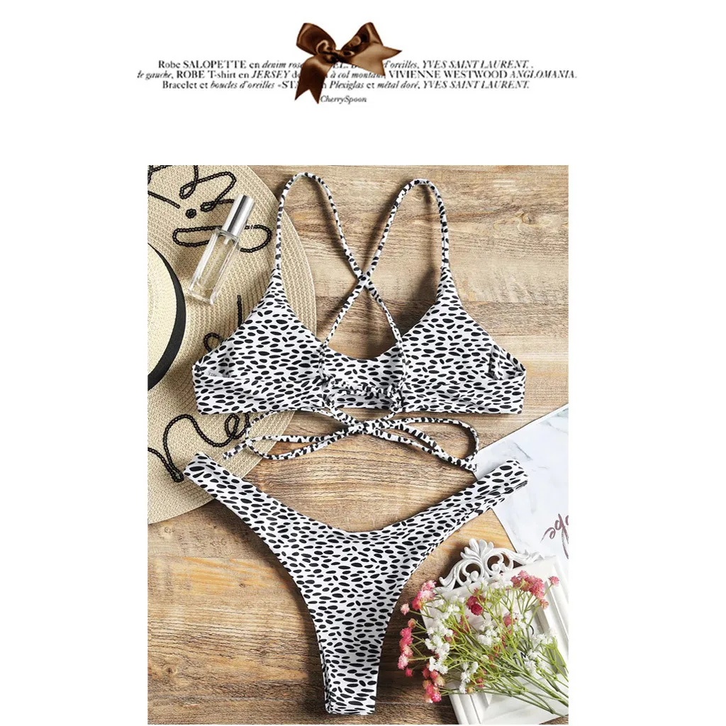 

Women's Swimming Suit Sexy Bikini Swimsuit Fashion Lady's Sexy Black Leopard-Print Strap Split Bikini Swimsuit