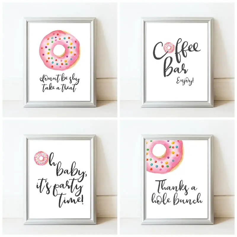 

Donut Baby Shower Sign Canvas Art Prints and Poster , Watercolor Donut Canvas Painting Baby Girl Birthday Party Decorations