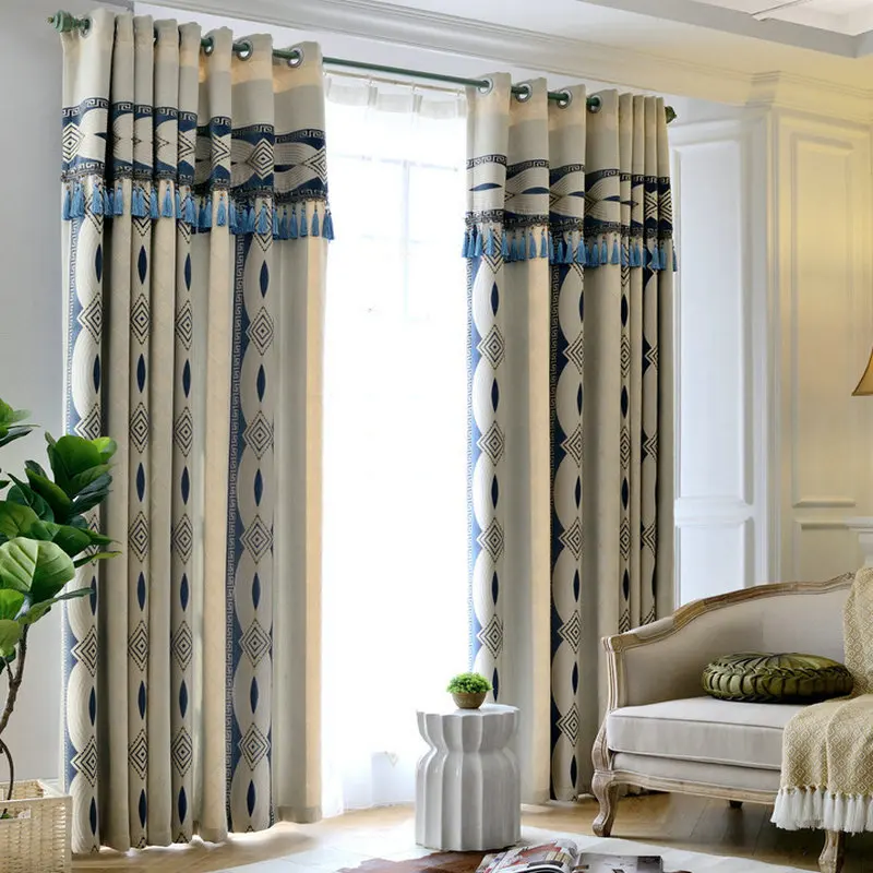 

Modern Chenille Geometric Pattern Dense Curtains for Living Room Bedroom Simple High Quality Jacquard Window Screening Drapes