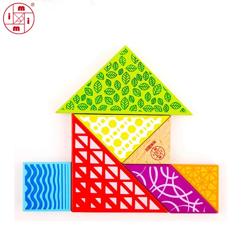 

MITOYS Wooden Tangram 7 Piece Jigsaw Puzzle Colorful Square IQ Game Brain Teaser Intelligent Educational Toys for Kids gifts