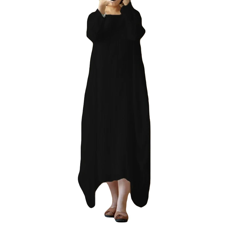Vintage-Plus-Size-Dress-for-Women-4XL-5XL-Solid-Color-O-Neck-Long-Sleeve-Oversized-Autumn (2)