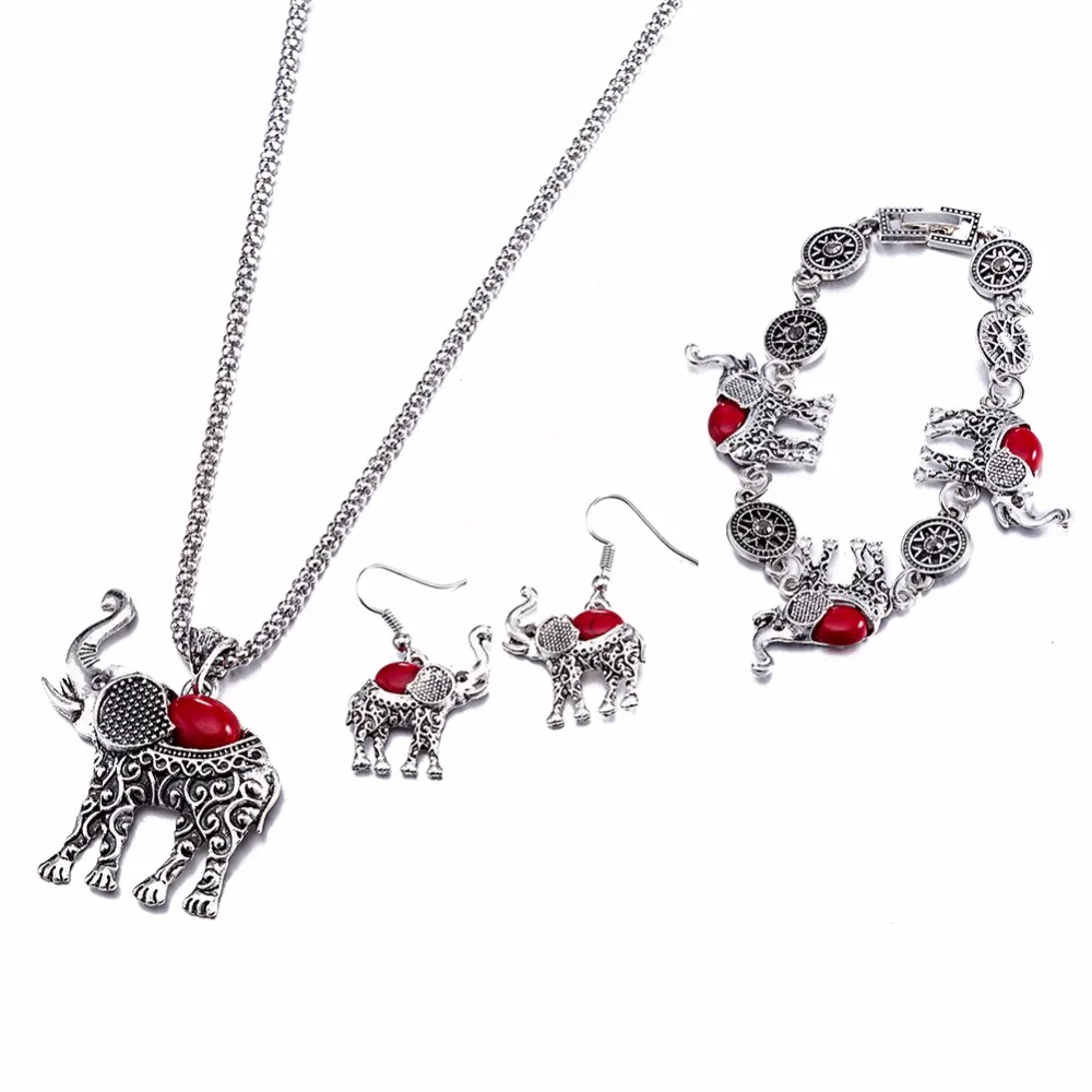 3 Colors Glass Stone Elephant Pendant Long Sweater Chain Animal Jewelry