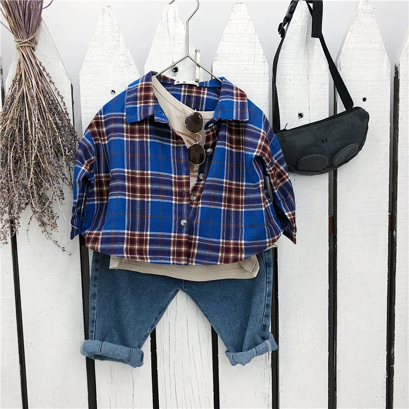 Celveroso new spring Cute Baby Kids Boys Girls Long Sleeve Shirt Plaids Checks Tops Blouse New Fashion Clothes Casual