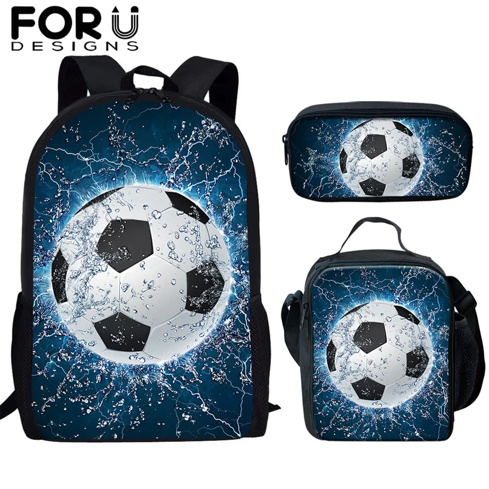 

FORUDESIGNS 3 Pcs/set Kids School Bags 3D Ice Soccerly/Foot Ball Pattern Backpack Schoolbag For Teen Boys Girls Bookbags Mochila