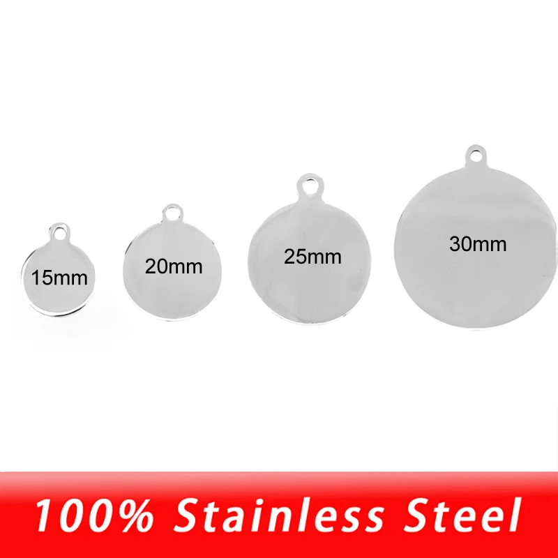 

15/20/25/30/35mm Stainless Steel Round Blank Dog Tags Charm Pendant Necklace Metal ID Tags Mirror Polished Wholesale 10pcs