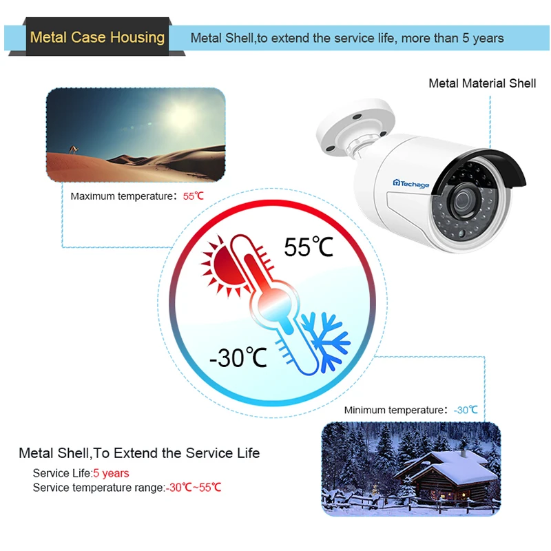  Techage H.265 4MP HD 48V POE IP Camera Outdoor Waterproof Infrared Night Vision ONVIF CCTV Security - 32711905500