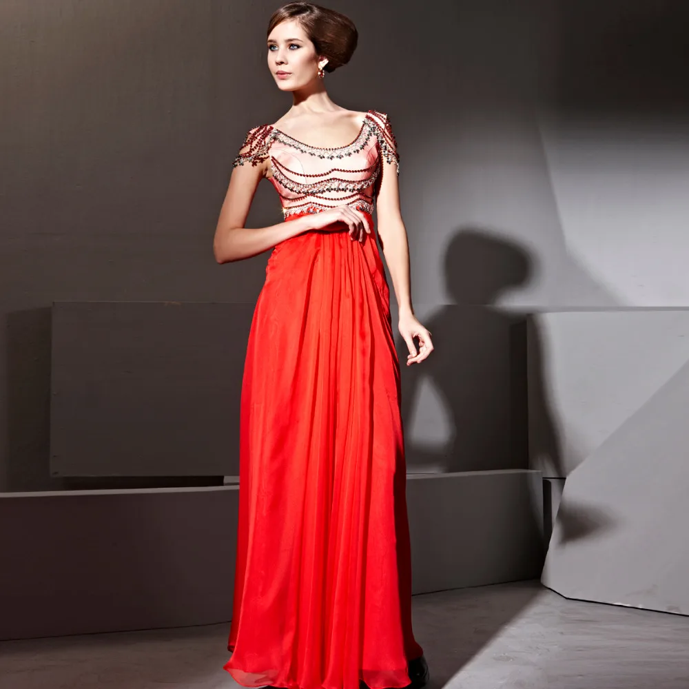 Coniefox 81113 Jewelled A line Short Sleeve Red Graduation Dresses