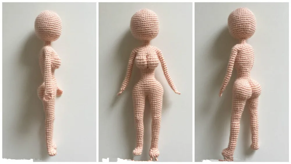 Curvy Female Doll Base No Sew - Amigurumi Crochet Pattern Girl Woman Human Realistic Life-Like Body Anime Art Doll Customizable Toy Plush
