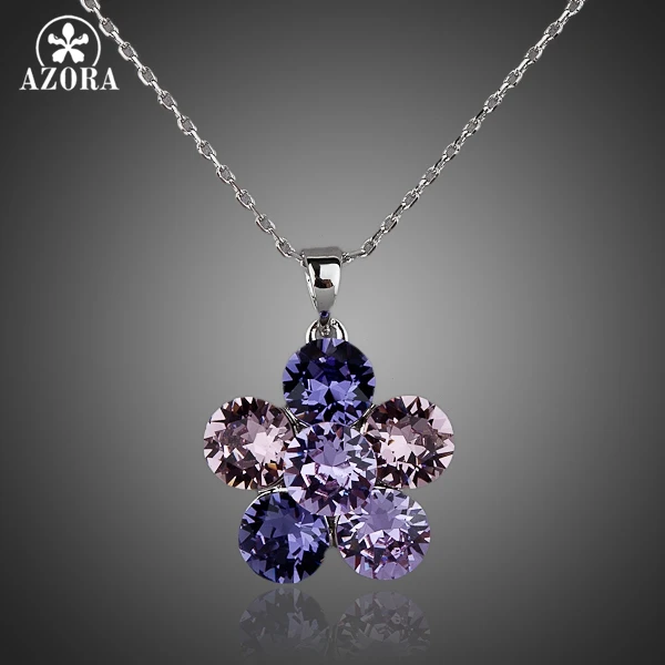 

AZORA Water Drop Flower White Gold Color Stellux Austrian Crystal Pendant Necklace TN0054