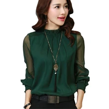 2017 Mode Spring Autumn Chiffon Blouse Baru Korea Kasual Ruffle Kerah Kemeja Lengan Panjang Kemeja Wanita Puncak Plus Ukuran Blusas