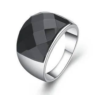 

Bilincolor Big titanium black stone silver color ring for men