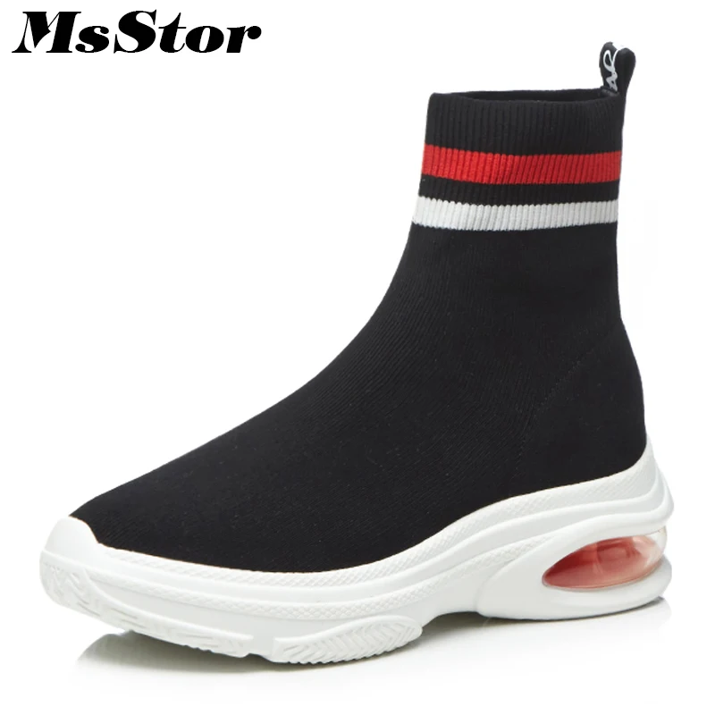 

MsStor Round Toe Platform Women Boots Fashion Elegant Mixed Colors Ankle Boots Women Winter Shoes Knitting Boots Shoes For Woman