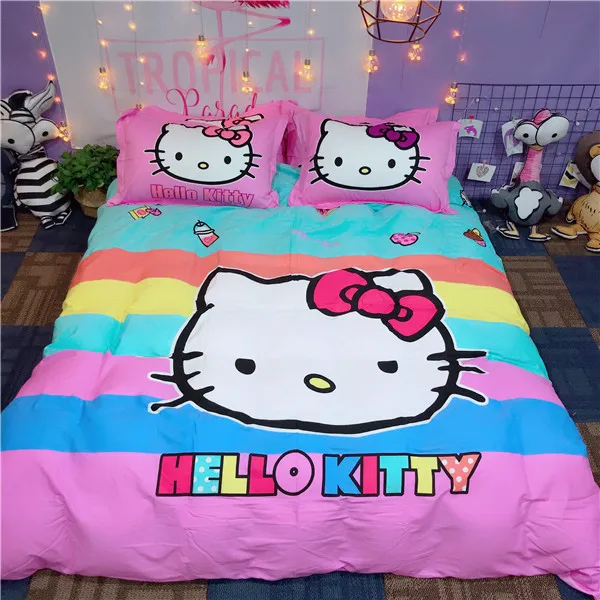Набор постельного белья из хлопка с рисунком hello kitty, пододеяльник, простыня, наволочка, мягкий, розовый, белый, клубника, король, королева, размер, Комплект постельного белья - Цвет: style8