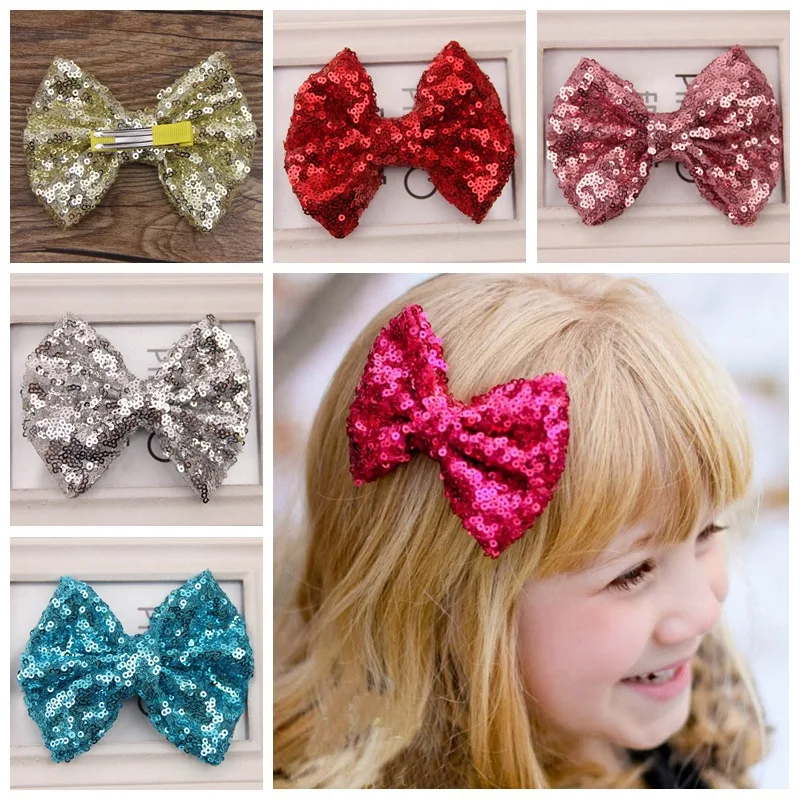 EMS DHL free shipping Baby Girl's Sequined Bow 10 Colors Bling Hair