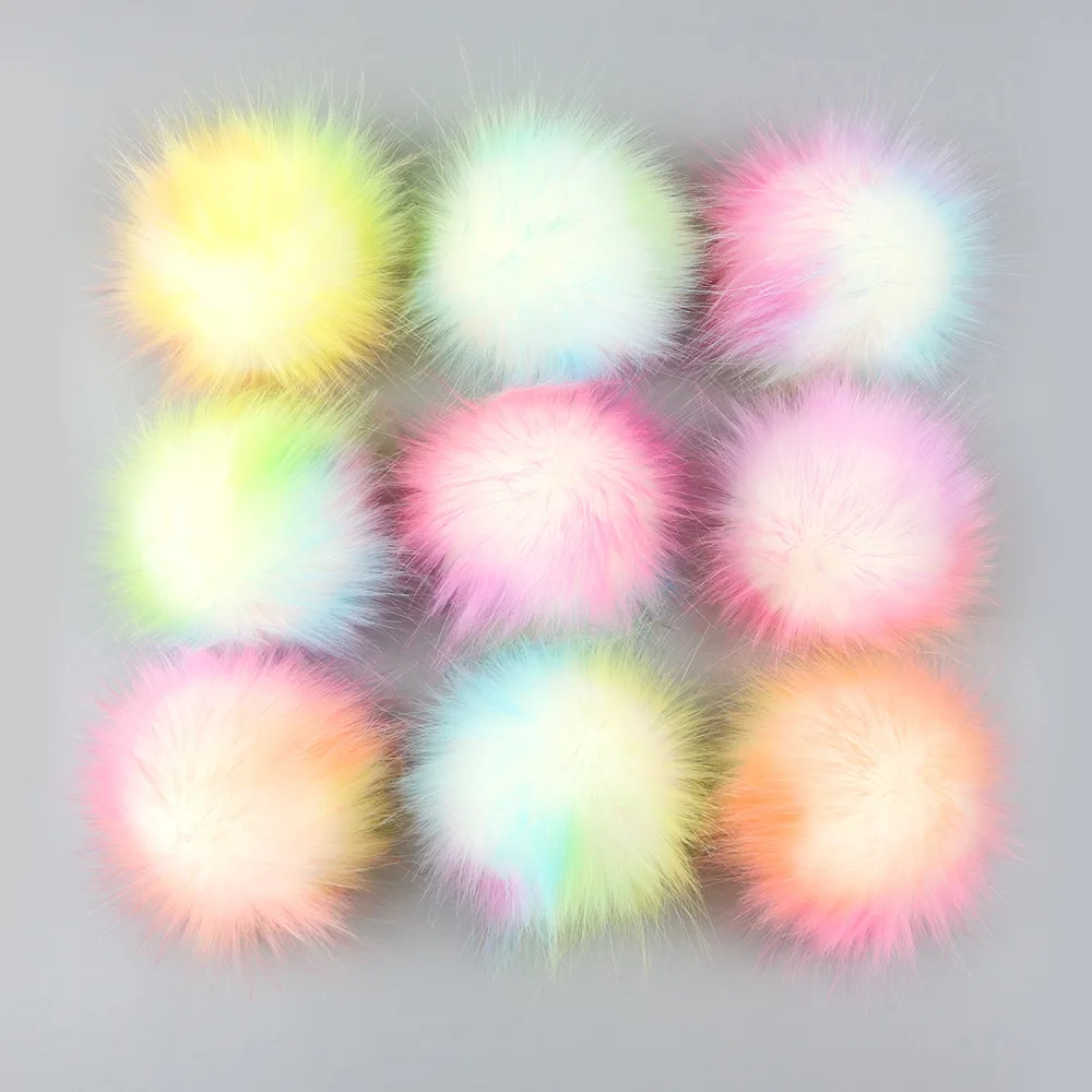 

2pcs/lot False Multicolor Hat Ball Pom Pom Handmade DIY Artificial Raccoon Ball Wholesale Cap Faux Fox Fur PomPom 8/10cm