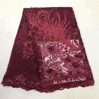 

2018 Wine red French Nigerian Laces Fabrics High Quality Tulle African Laces Fabric Wedding African French Tulle Lace GL70-2
