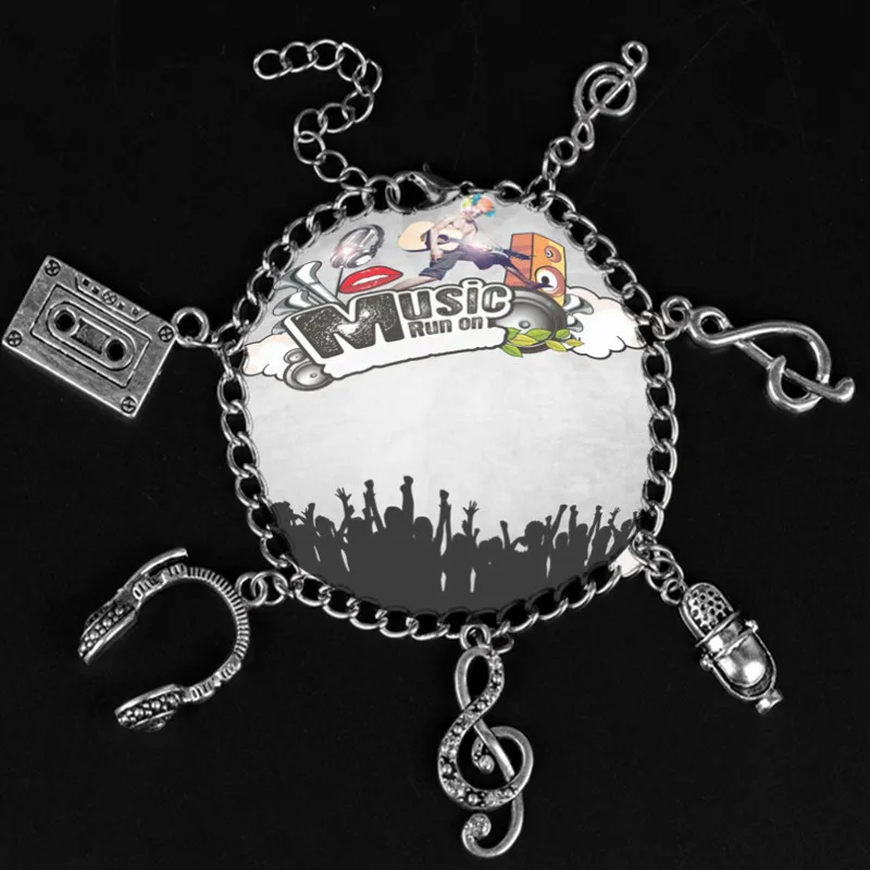 

Creative Musical Note Tape Headset Music Microphone Charm Bracelet Bracelets&Bangle Music Dream Friendship Wristband Chain