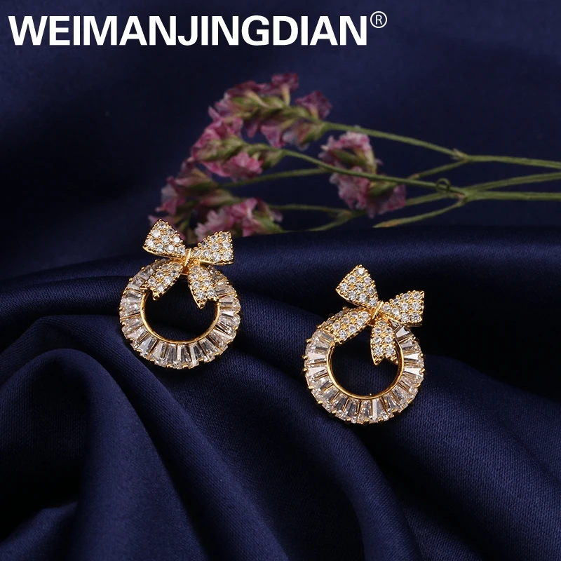 WEIMANJINGDIAN марки Cubic Zirconia фианит, циркон, кристалл Starburst, серьги со шпилькой, для Для женщин в серебряное или золотое Цвета