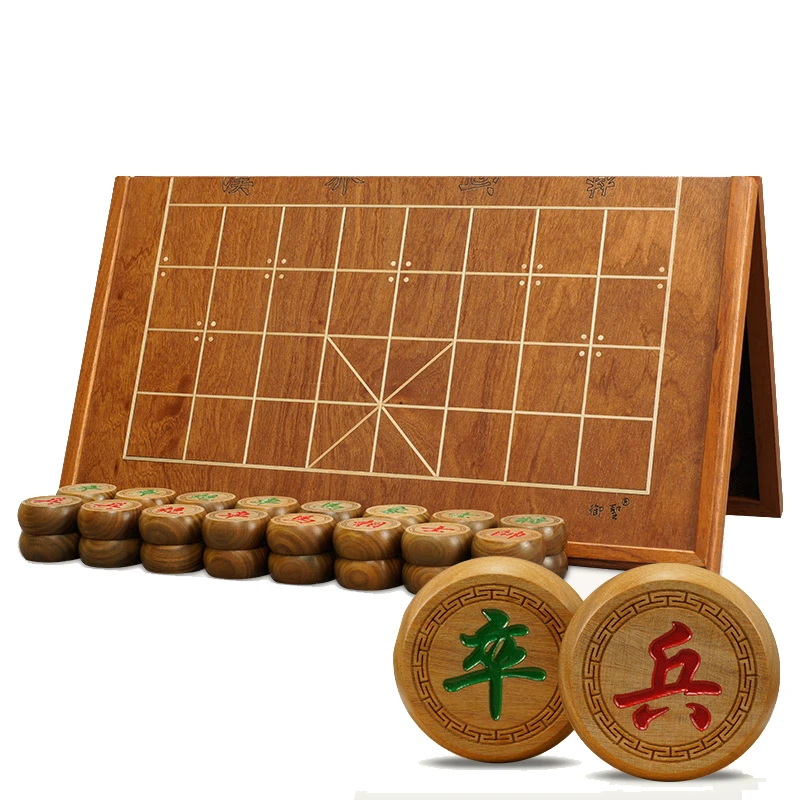 

BSTFAMLY Chinese Chess Wooden Box 32Pcs/Set Old Game of Go Xiang Qi International Checkers Folding Toy Gifts No Magnetic LC11