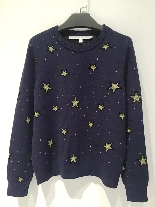Qooth New Fashion Pullovers Sweater Women Stars
