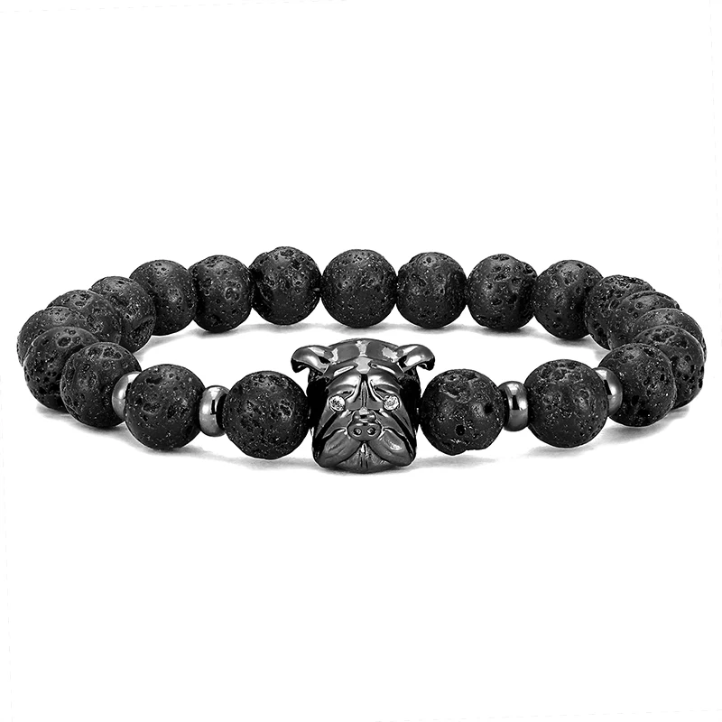 

High quality fashion pug shape micro-inlaid zircon volcanic stone natural stone bracelet beaded men's accessories handmade gifts