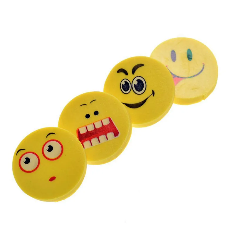 

4pcs Round Lovely Cute Smile Face Emoji Rubber Laugh Look Pencil Erasers Students Study Supply New Novelty Kids Gift