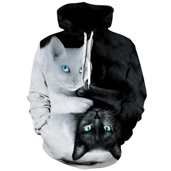 

3D Hoodies Men Hooded Sweatshirts two cat 3D Print hoody Casual Streetwear Tops Autumn Hipster hip hop Pullover Pocket Jackets