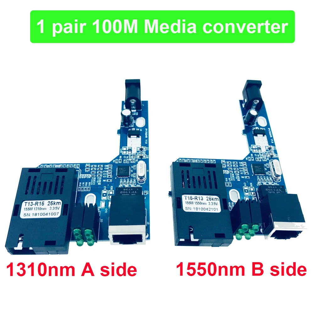 6 пар/партия, 100 м Fast Ethernet оптоволоконный медиа-конвертер трансивер переключатель наполовину доска 10/100M однорежимный одинарный волоконно SC 25 км