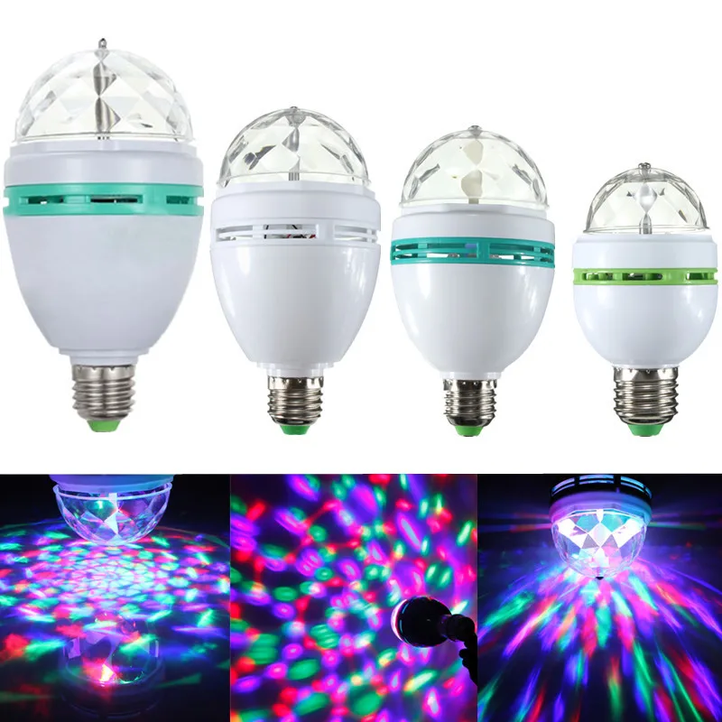 Новый E27 AC 85-265V Красочные Авто вращающиеся RGB светодиодные лампы сценический свет