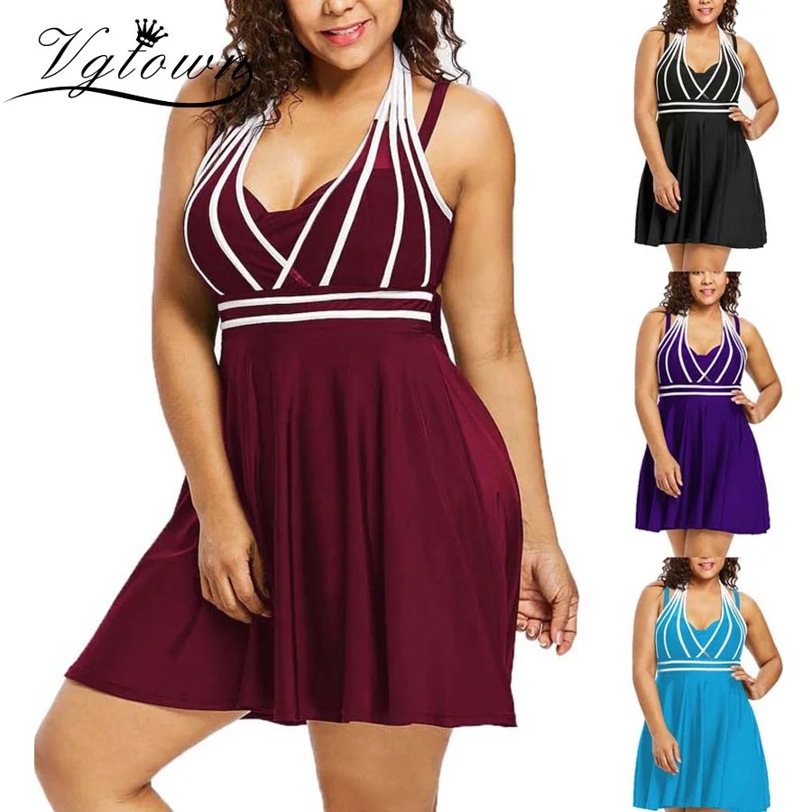 

VGTOWN Plus Size 5XL Swimwear Skirt Women Tankini Swimsuits High Waist Swimsuit Dress Bathing Suits Retro Swimming Suit
