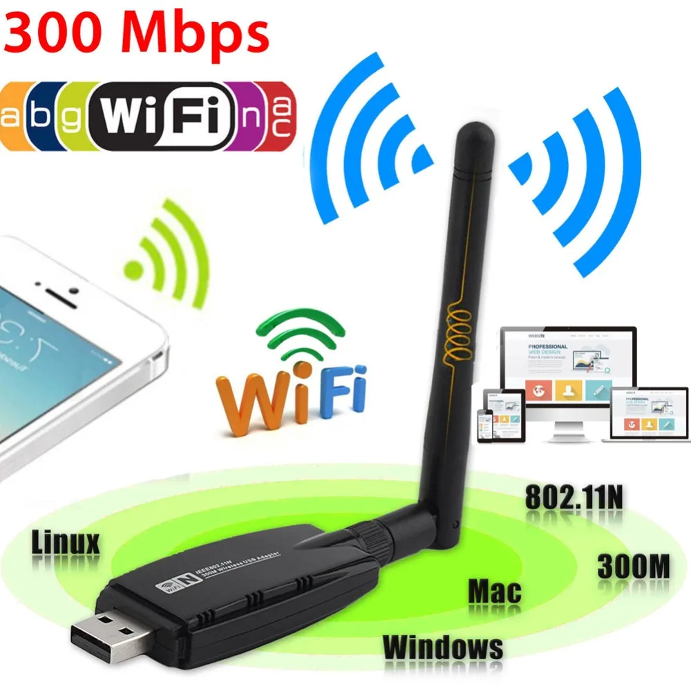 Buyincoins 300 Мбит/с двухдиапазонный 2 4 ГГц беспроводной USB 0 WiFi адаптер 802.11AC ж/антенна