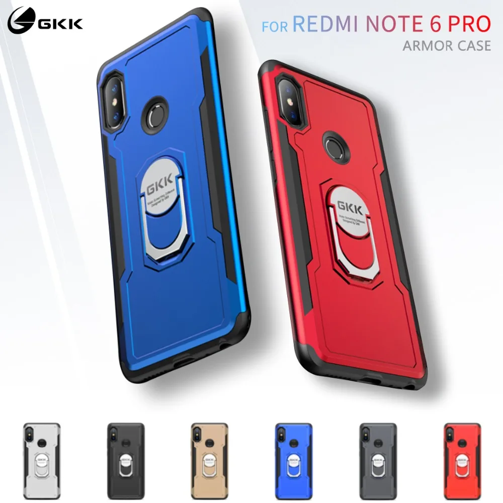 

GKK Case for Xiaomi Redmi Note 6 Case With Finger Ring Hard PC + Soft TPU Edge Colorful for Redmi Note 6 Cover Funda Note 6