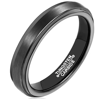

New Arrival Black Plating Man's Tungsten Carbide Rings 4mm Width Matte Finish Center Beveled Edges Size 4-12 Half