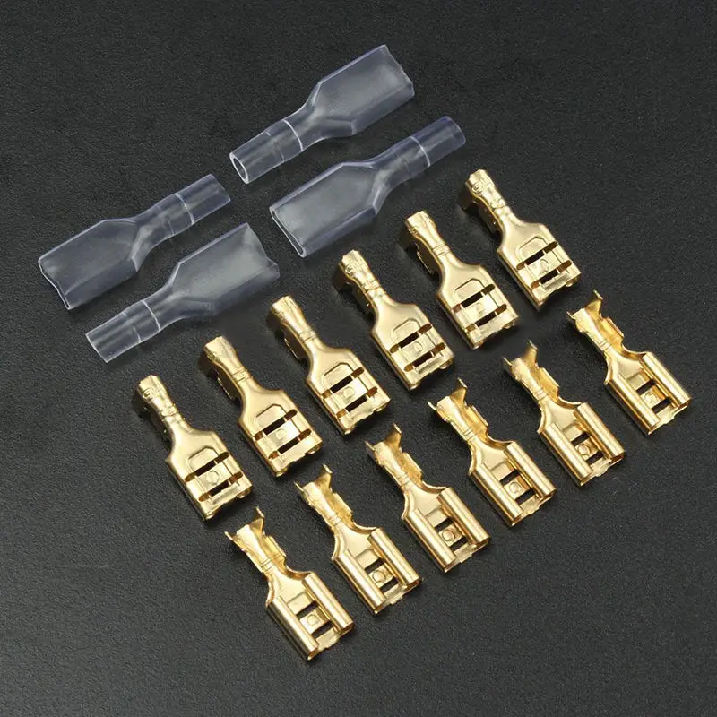 100x 6.3mm Crimp Terminal Female Spade Connectors & Insulating Sleeve AWG 22-1