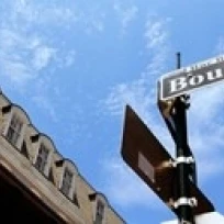 Street name signboard on a pole Bourbon Street French Market French Quarter New Orleans Louisiana USA (18 x 7)