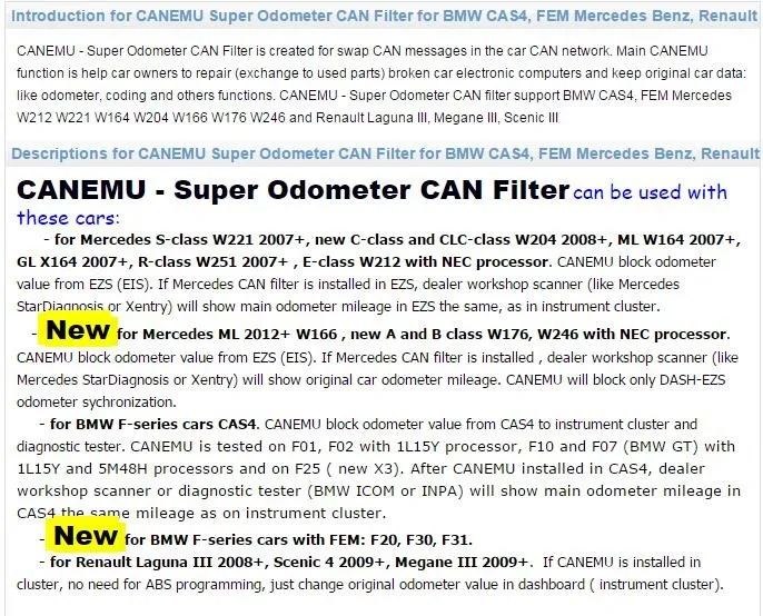 CANEMU супер пробег может фильтр для BMW CAS4, FEM для Mercedes для Renault Laguna III, Megane III, Scenic III