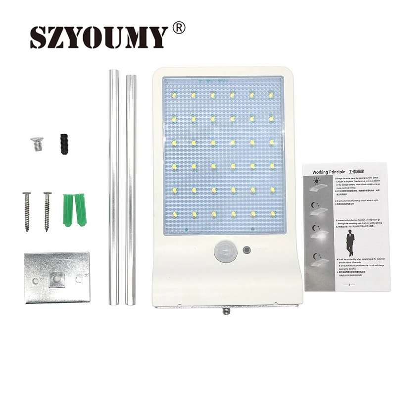 SZYOUMY 36 LED High Lumen Solar Lights Wall Sconces With Mounting Pole