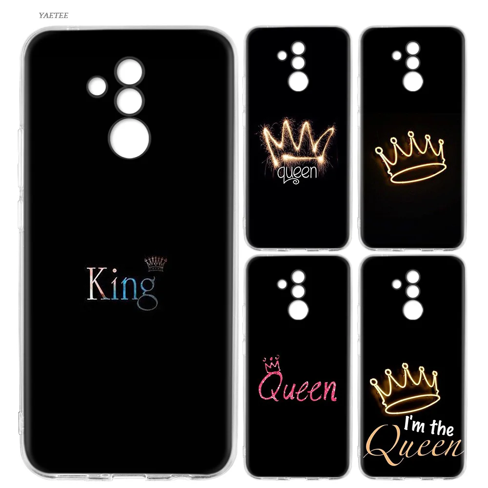 

King Queen Couple Lovers Silicone Back Case For Huawei P20 P30 P10 Mate 20 10 Pro lite P Smart Plus + 2019 Nova 4 Cover