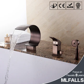 

Special Tub LED / Waterfall / Handshower Included with Ceramic Valve 1-Handle 3-Holes for ORB Bathtub Faucet