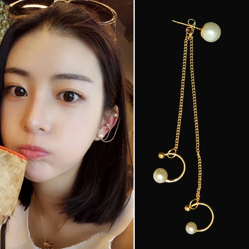 

1 pcs Sweet Simulated Pearl Ear Bone Earrings Fashion Chain Metal Earrings Gift For Women Accessories