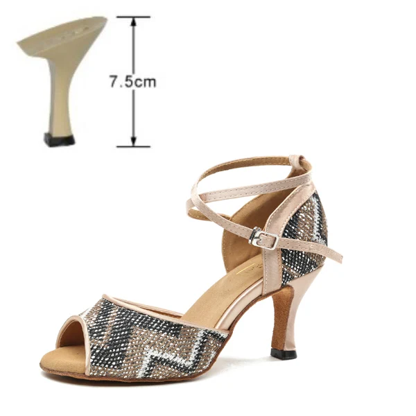 Блестящая обувь-Зебра; современная модная обувь для латинских танцев; женская обувь для танцев; цвет золотой, синий; сезон осень-зима; Zapatilla Mujer JuseDanc - Цвет: gold heel 7.5cm