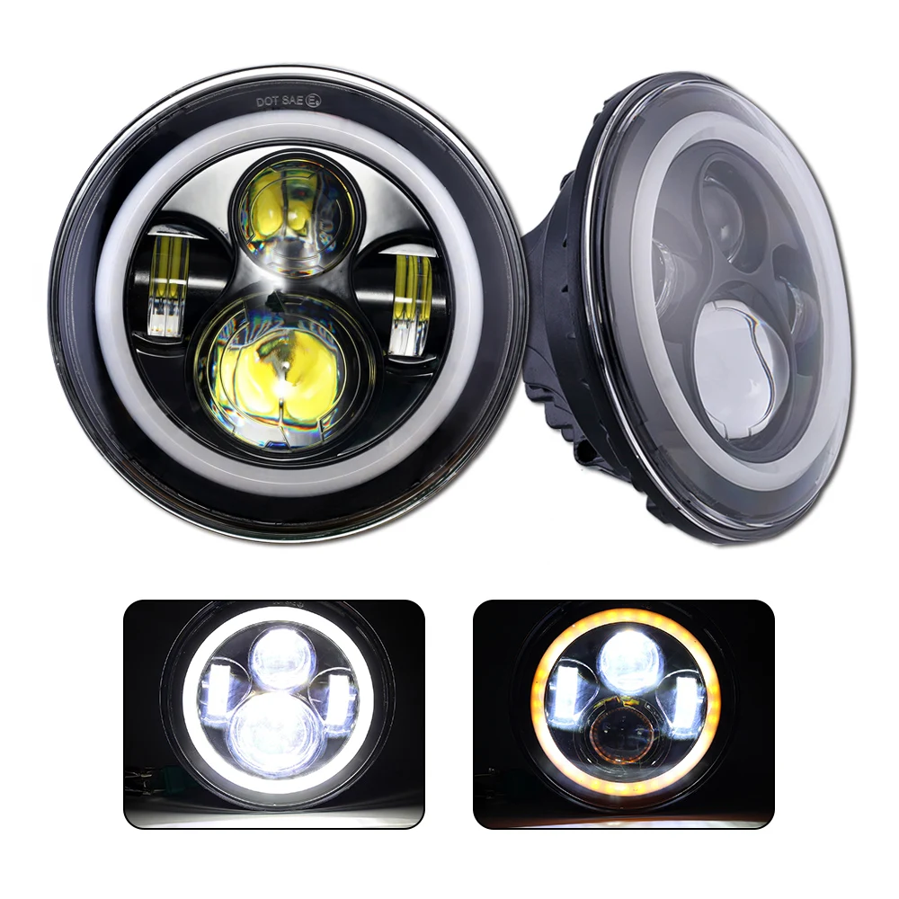

NOVSIGHT 7" Round Auto Car LED Headlights Angel Eye Halo Ring White DRL + Yellow Turning DRL for Jeep Wrangler